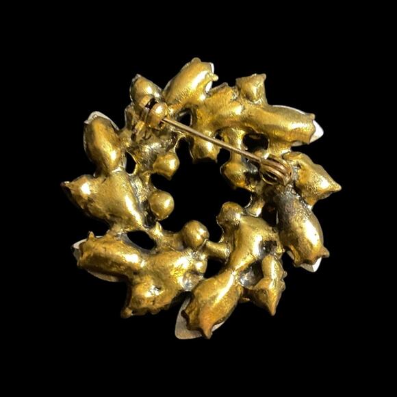 Wreath Shaped Pin/Brooch Multicolored Jewel Tone Crystal Colors- New - Picture 2 of 3